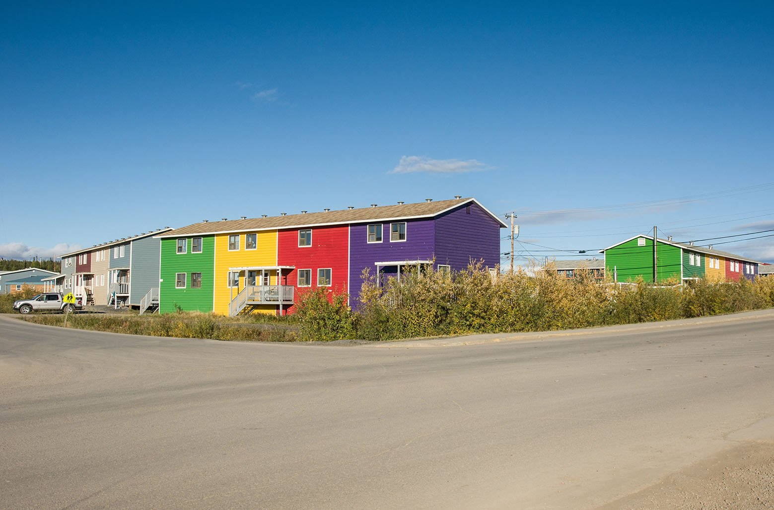 Rows of colorful apartments in the northen City of Inuvik, Northwest Territories